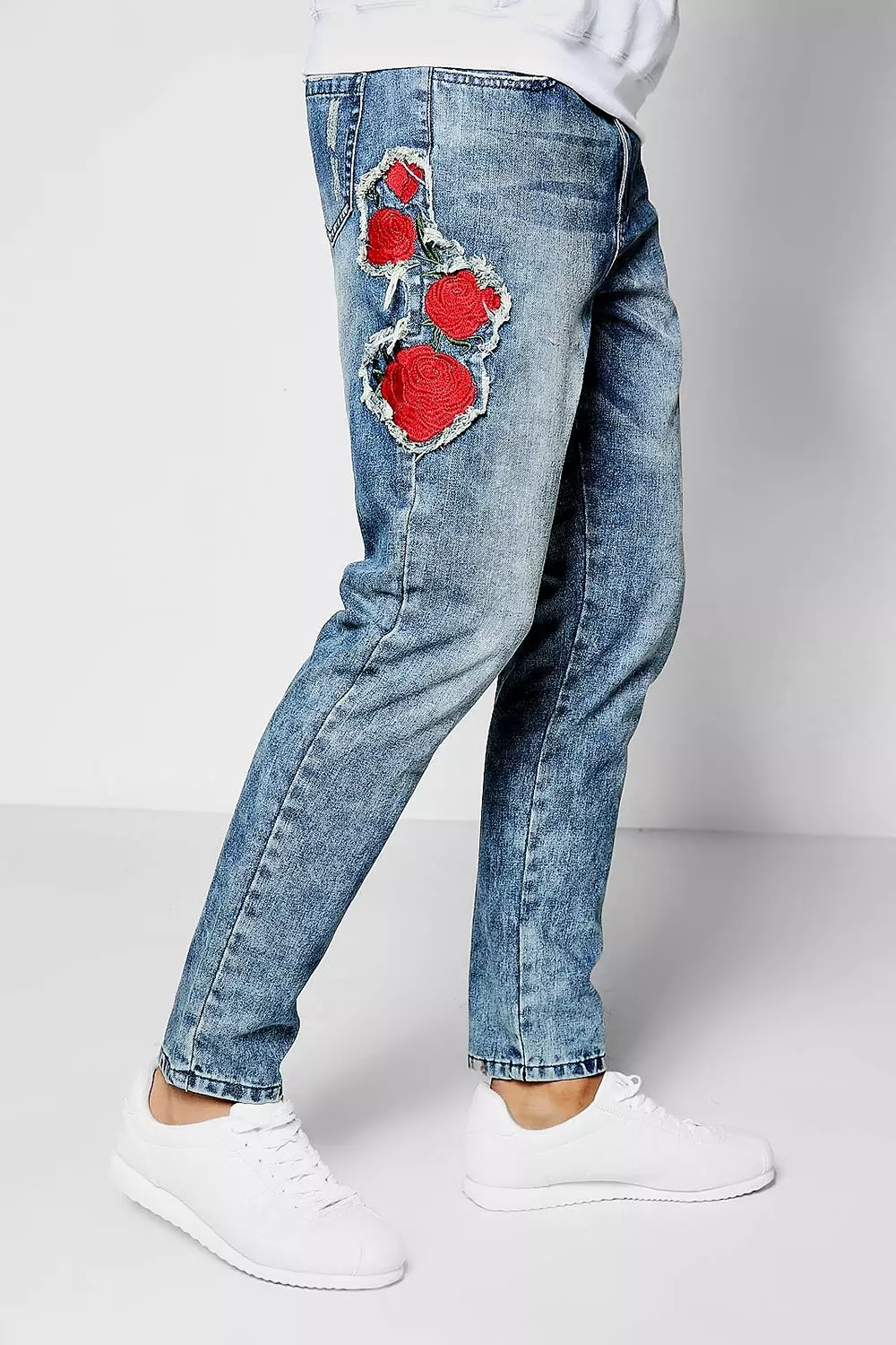 Mens skinny jeans with hot sale roses